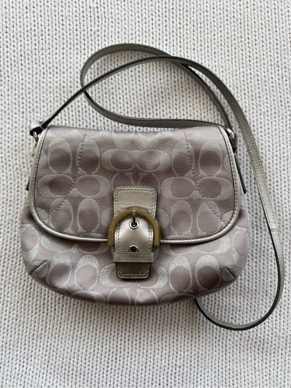 Coach Metallic Taupe Signature Saddle Crossbody